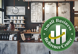 Small Business Reference Center logo over photo of a cafe