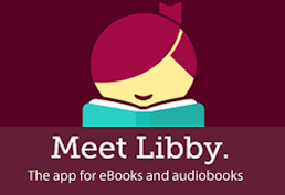 meet Libby logo, cartoon person with a book