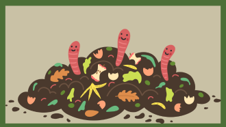 cartoon image of worms in compost
