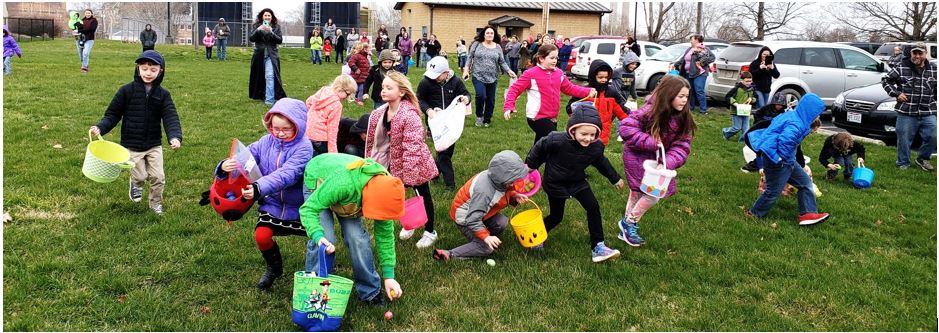 children hunt eggs at the racine library